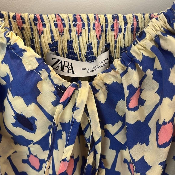 Zara Ikat Maxi Tiered Dress, Ivory Blue Black Pink size Large - Picture 11 of 17